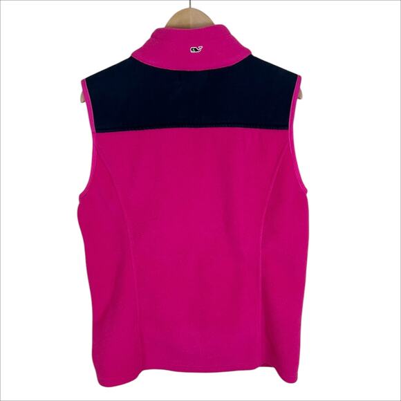 Vineyard Vines Zip Front Fleece Vest Pink and Navy Blue Size Small - Picture 2 of 5